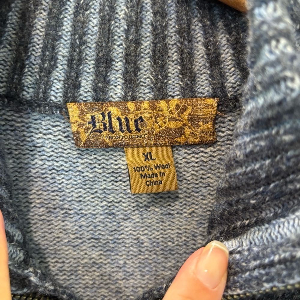Blue Pronto Uomo XL Wool Zip Front Cardigan Sweater - Picture 3 of 11